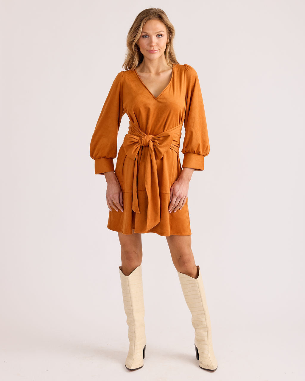 Faux Suede Tie Front Dress