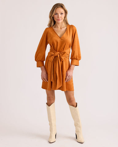 Faux Suede Tie Front Dress