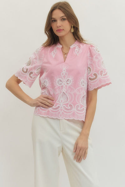 Embroidered Lace Short Sleeve Top
