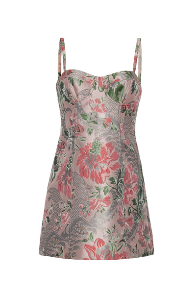 Claudine Mini Dress - Jacquard Pink Flower