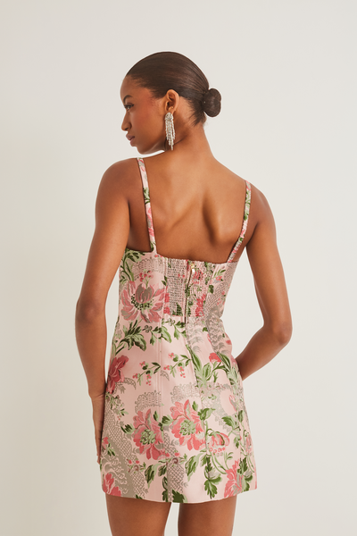 Claudine Mini Dress - Jacquard Pink Flower