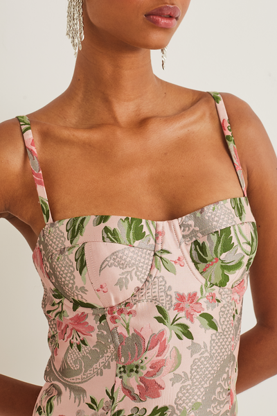 Claudine Mini Dress - Jacquard Pink Flower