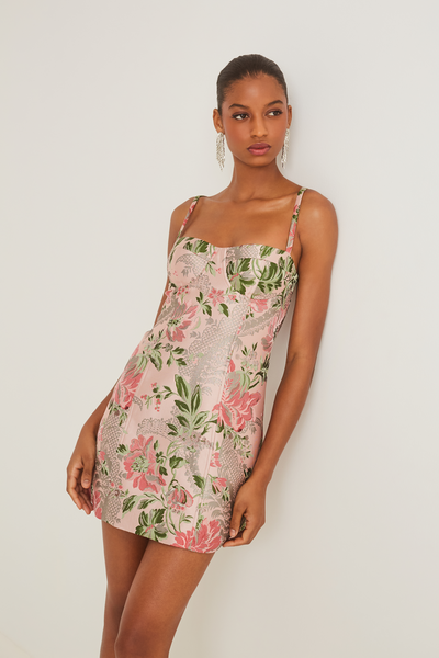 Claudine Mini Dress - Jacquard Pink Flower