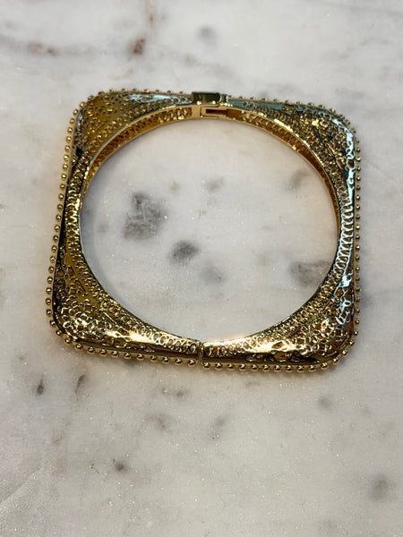 Filigree Details Square Hinge Bangle Bracelet