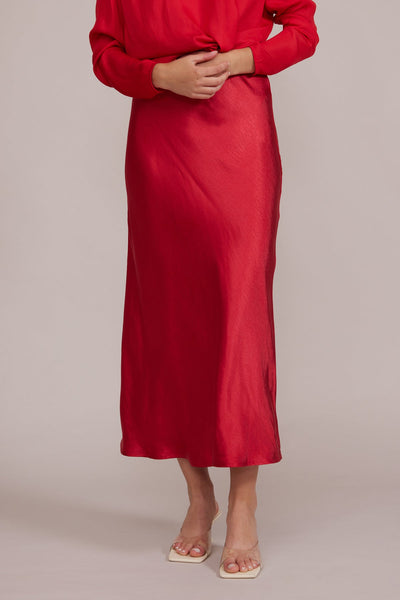 Red Satin Maxi Skirt