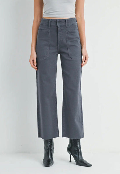 High Rise Utility Wide Leg Jeans - Charcoal
