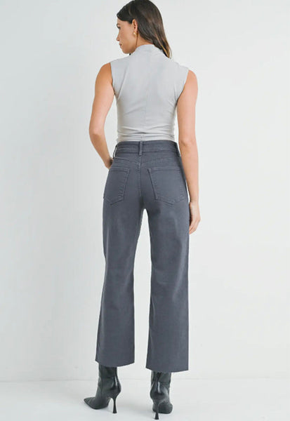 High Rise Utility Wide Leg Jeans - Charcoal
