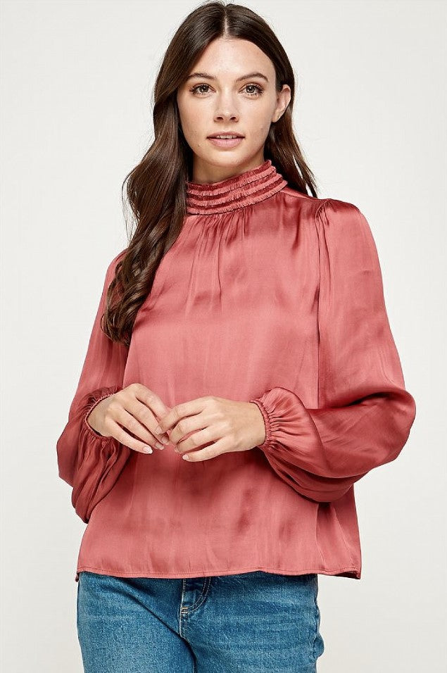 Ruffled Mock Neck Blouse