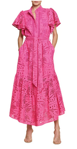 Eyelet Midi Dress - Hot Pink