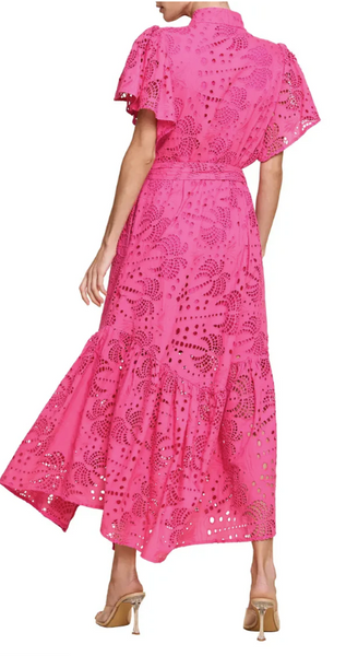 Eyelet Midi Dress - Hot Pink