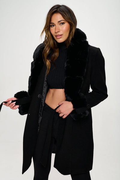 Women's Wool Faux Fur Trench Coat