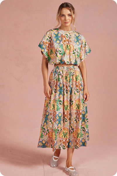 Garden Party Crochet Trim Midi Skirt