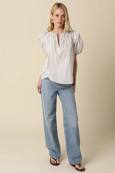 Evie Striped Puff-Sleeve Blouse