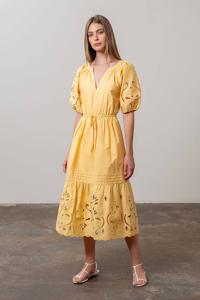 Eyelet Midi Dress LIGHT YELLOW / Small Eyelet Midi Dress LIGHT YELLOW / Small