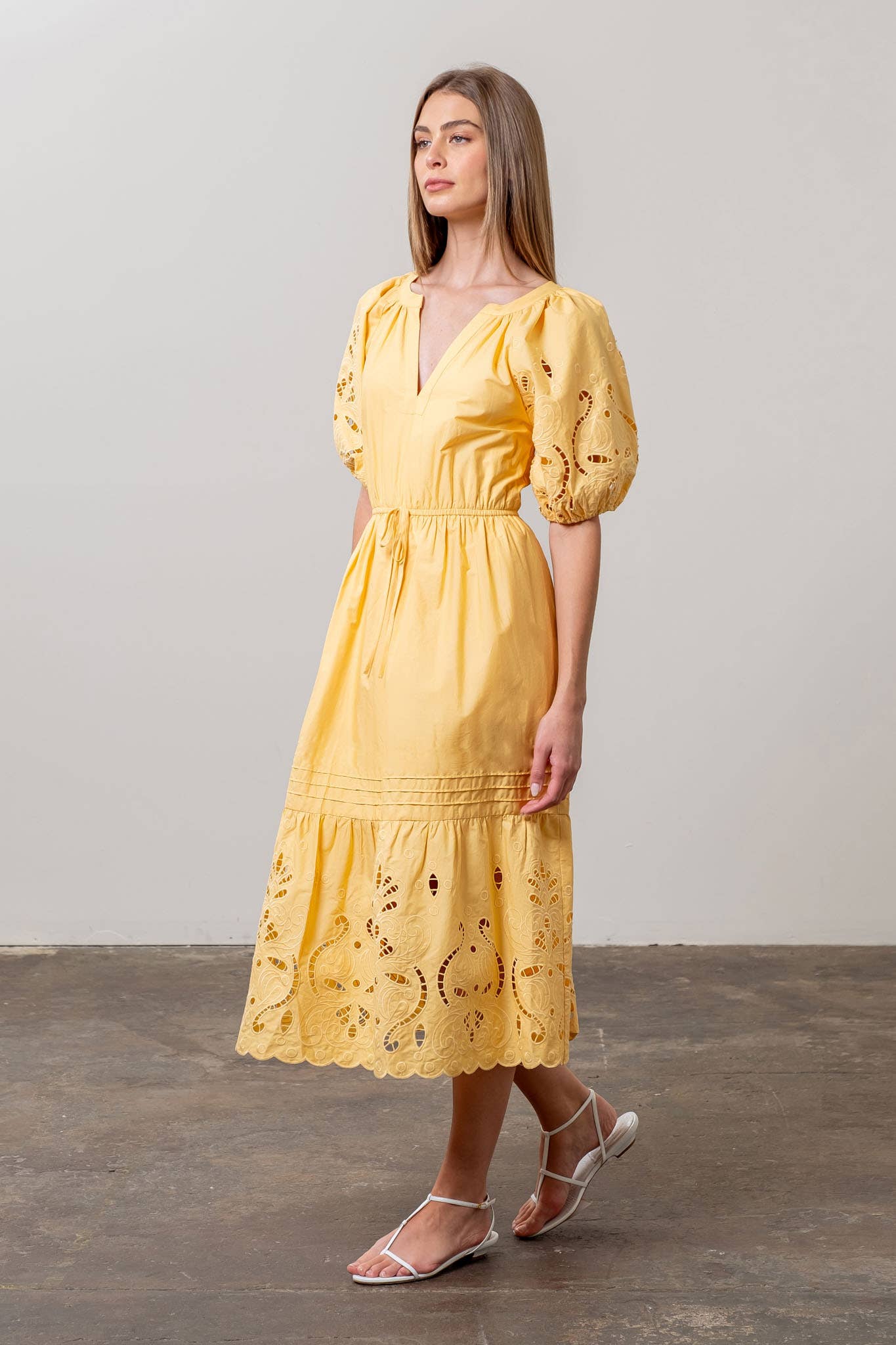 Eyelet Midi Dress LIGHT YELLOW / Small