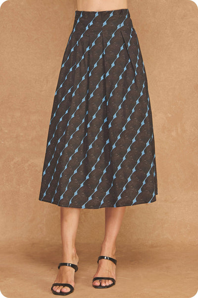 Abstract Geometric Print Pleated Midi Skirt