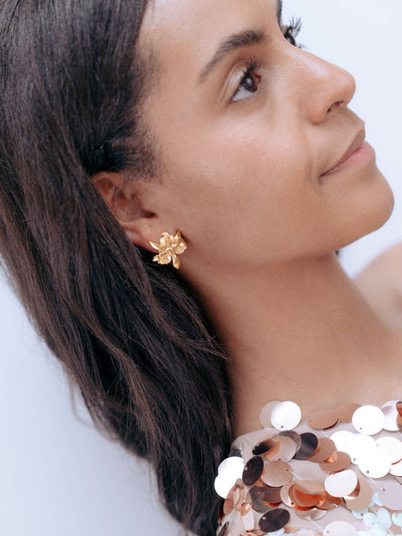 The Pink Reef Tiny Golden Orchid Earring