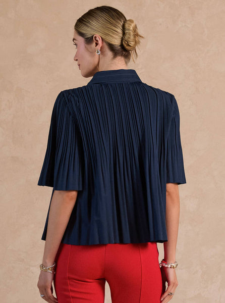 Pleated Half Sleeve Oversized Shirts