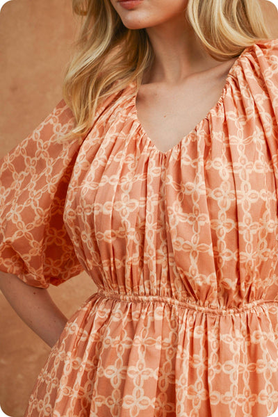 Chainlink Print Puff Short Sleeve Mini Dress