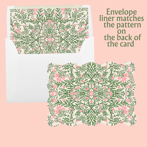 Pink & Green Chinoiserie Flower Custom Stationery Card Set