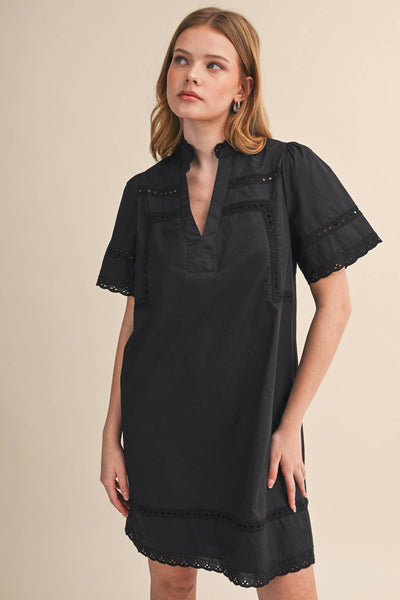 Lace Trim Short Sleeve Shift Dress