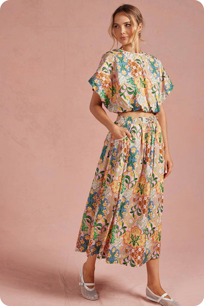 Garden Party Crochet Trim Midi Skirt