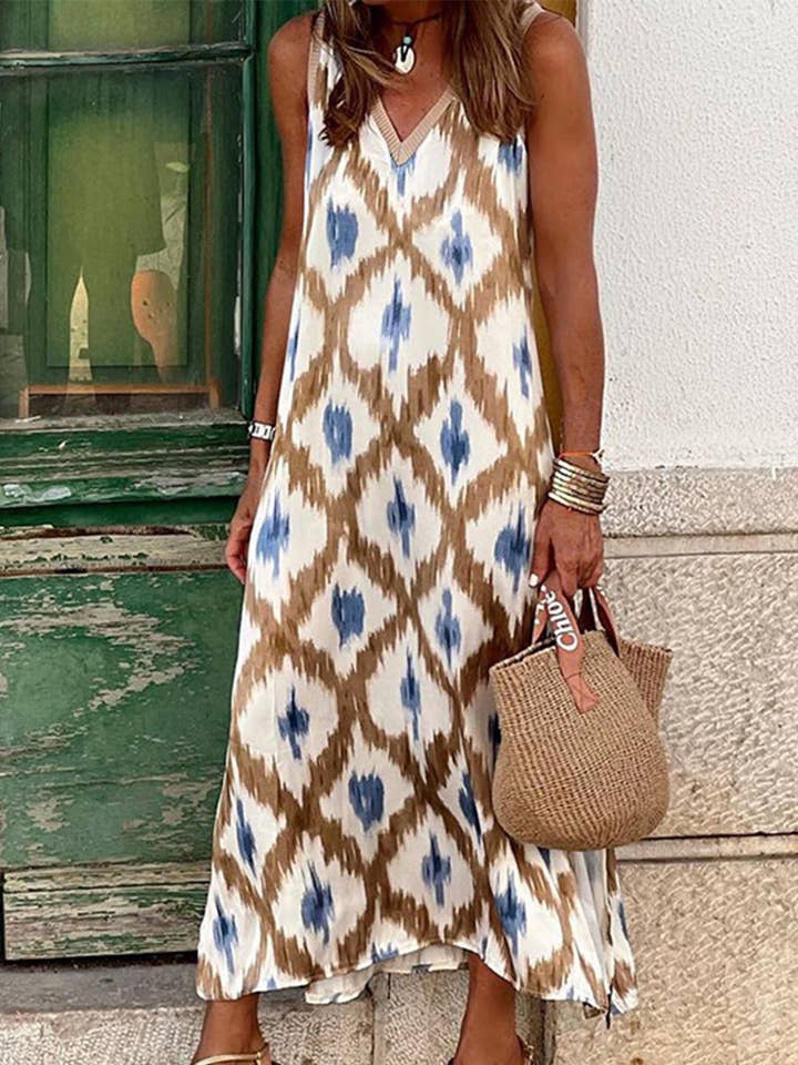 Ikat Vneck Maxi Dress