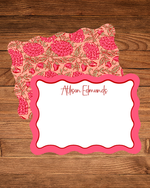 Pink & Red Floral Block Print Custom Stationery Card Set