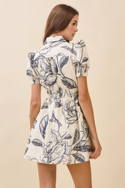 Collar Print Pocket Dress