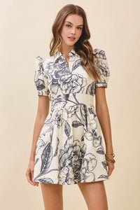 Collar Print Pocket Dress