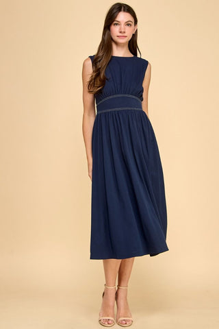 Topstitch Tie Waist Dress