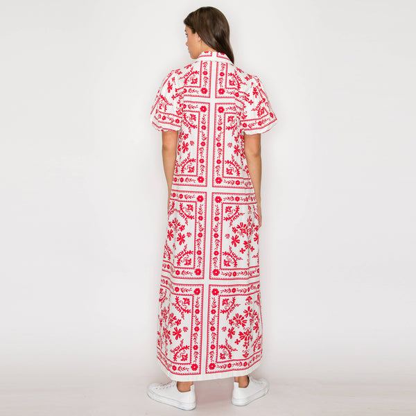 Printed Tie Waist Maxi Shirt Dress