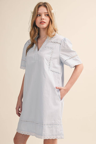 Lace Trim Short Sleeve Shift Dress