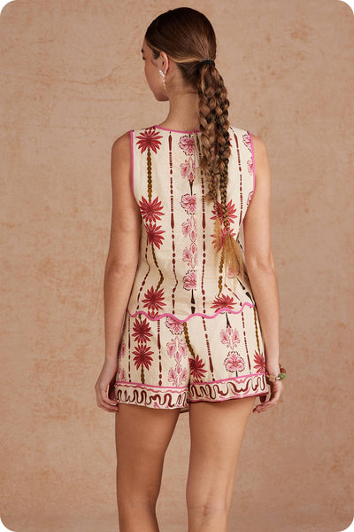 Border Striped Palm Floral Skort