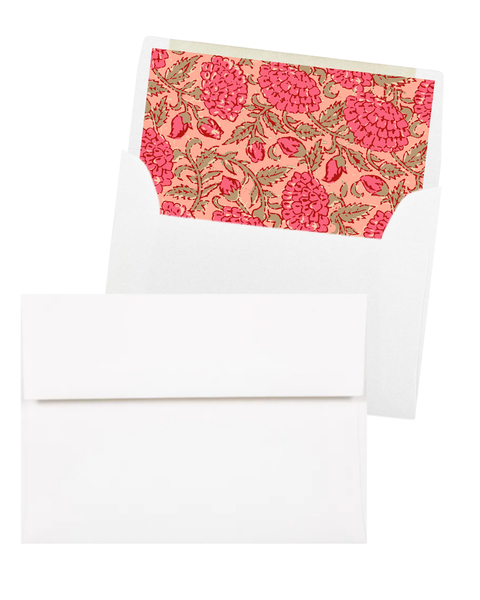 Pink & Red Floral Block Print Custom Stationery Card Set