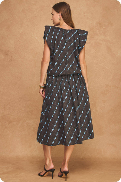 Abstract Geometric Print Pleated Midi Skirt