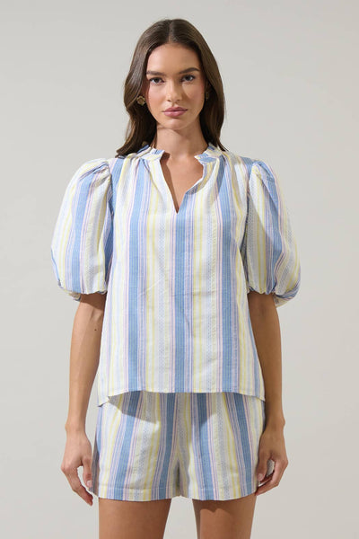 Vexie Striped Gretna Ruffle Blouse