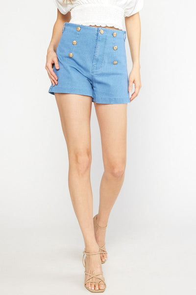 Stretch Denim Button Shorts