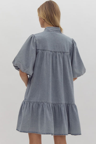 Denim Tie Neck Dress