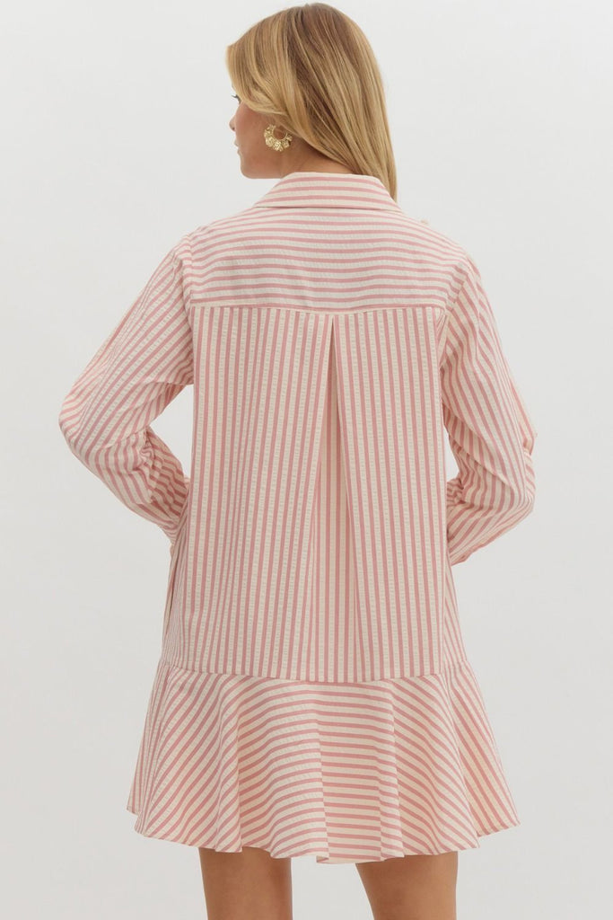 long sleeve dress striped MIKUTA the Stripe Collar Flared Skirt Dress Topshop striped long sleeve maxi
