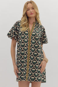 Short Sleeve Puff Sleeve Shift Dress