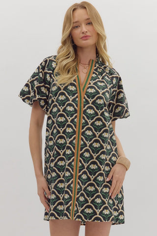 Short Sleeve Puff Sleeve Shift Dress