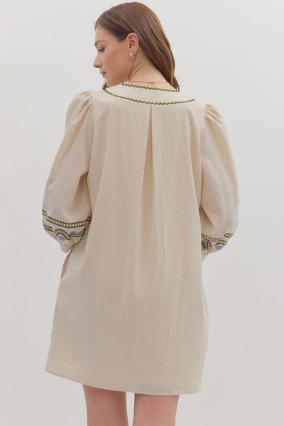 Embroidered Puff Sleeve Mini Dress