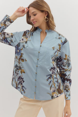 Button Front Botanical Top