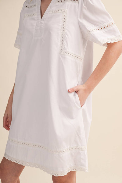 Lace Trim Short Sleeve Shift Dress
