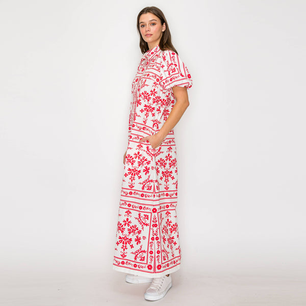 Printed Tie Waist Maxi Shirt Dress