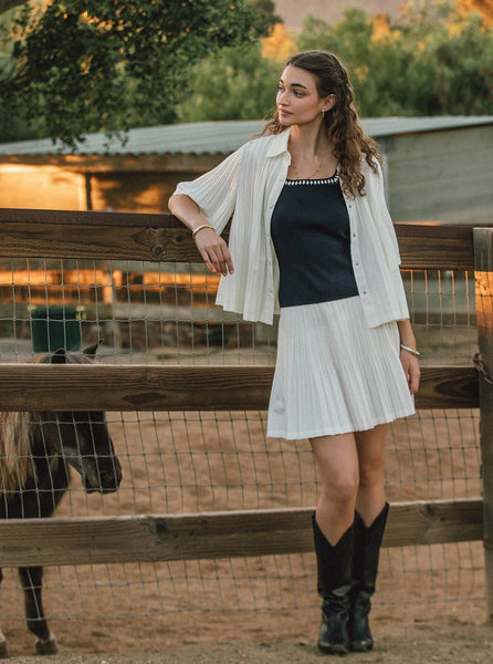 Pleated A-line Mini Skirt