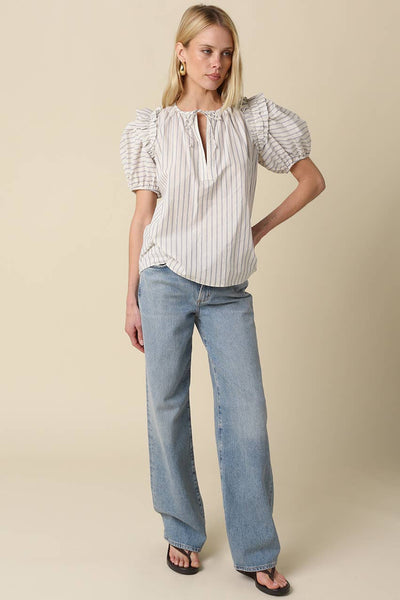 Evie Striped Puff-Sleeve Blouse