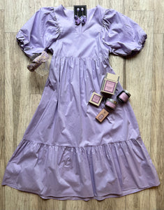 Puff Sleeve Midi Dress - Soft Lavender