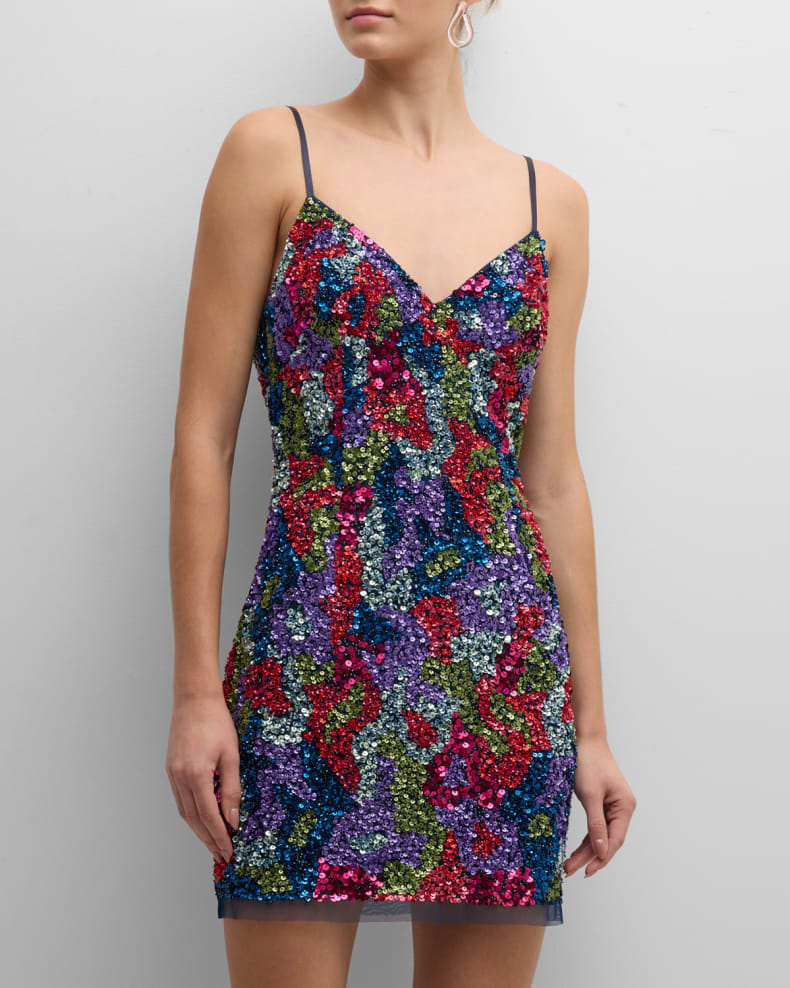 knee length dresses for ladies Pink Sequin Floral Mini Dress